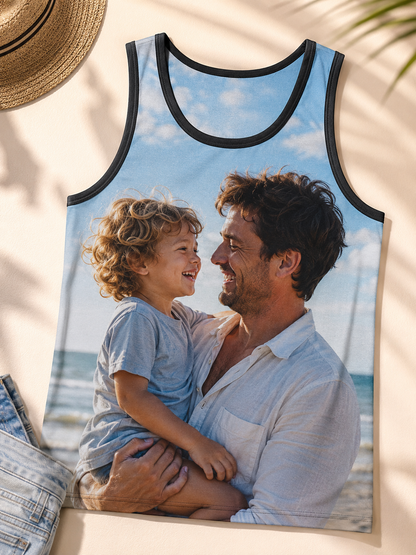 Custom Photo Tank Top for Men – Personalized Double-Sided Print Vest, Mesh Fabric