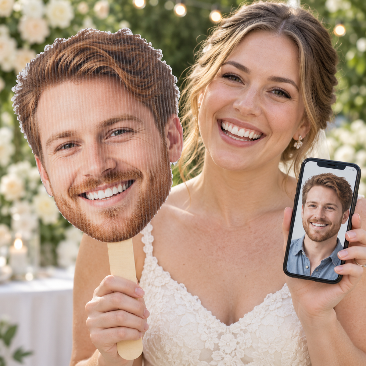 Custom Face Hand Fan – Personalized Photo Big Head Cutout for Weddings, Parties & Graduations
