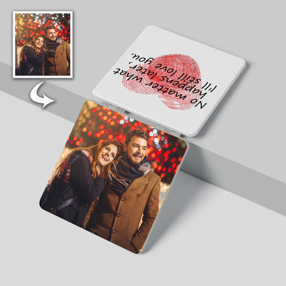 Personalized Compact Mirror: Double-Sided, Foldable, Your Photo & Text