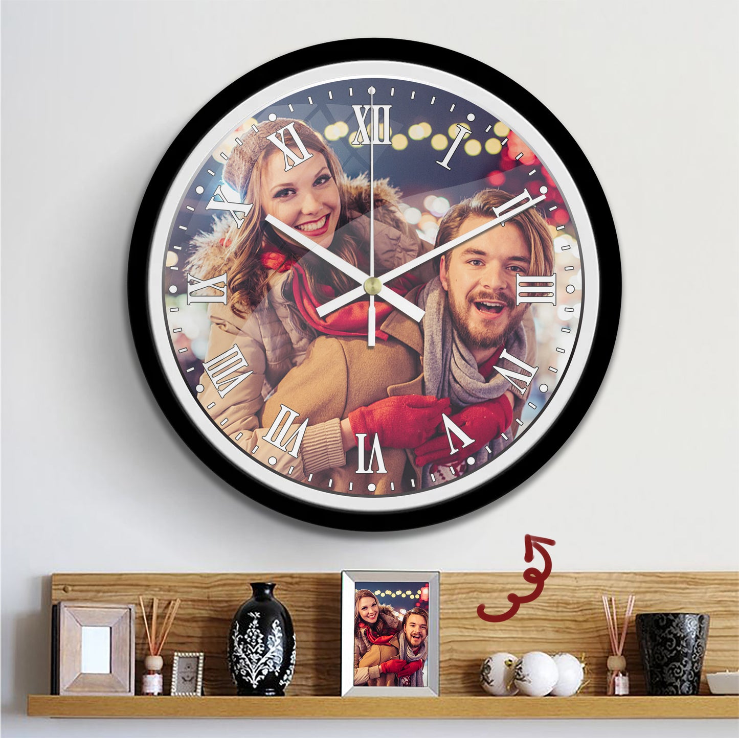 Custom Photo Hanging Wall Clock with Glass Cover with Frame Clock