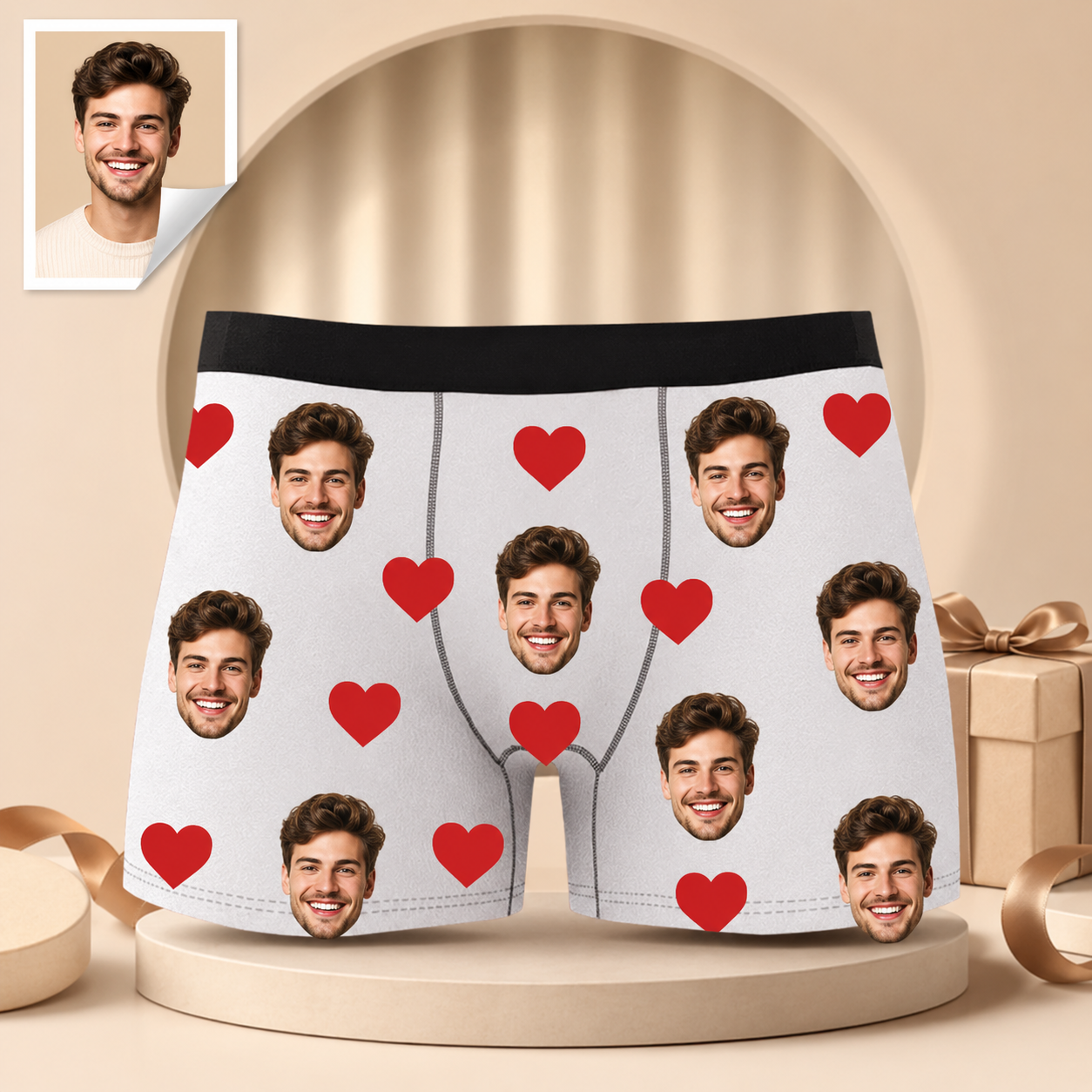 Custom Boxer with Photo Mens Underwear with Face and Heart