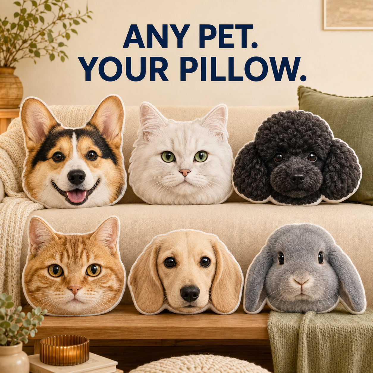Personalized 3D Photo Pillows: Custom Photo  Face Pillows of Pets