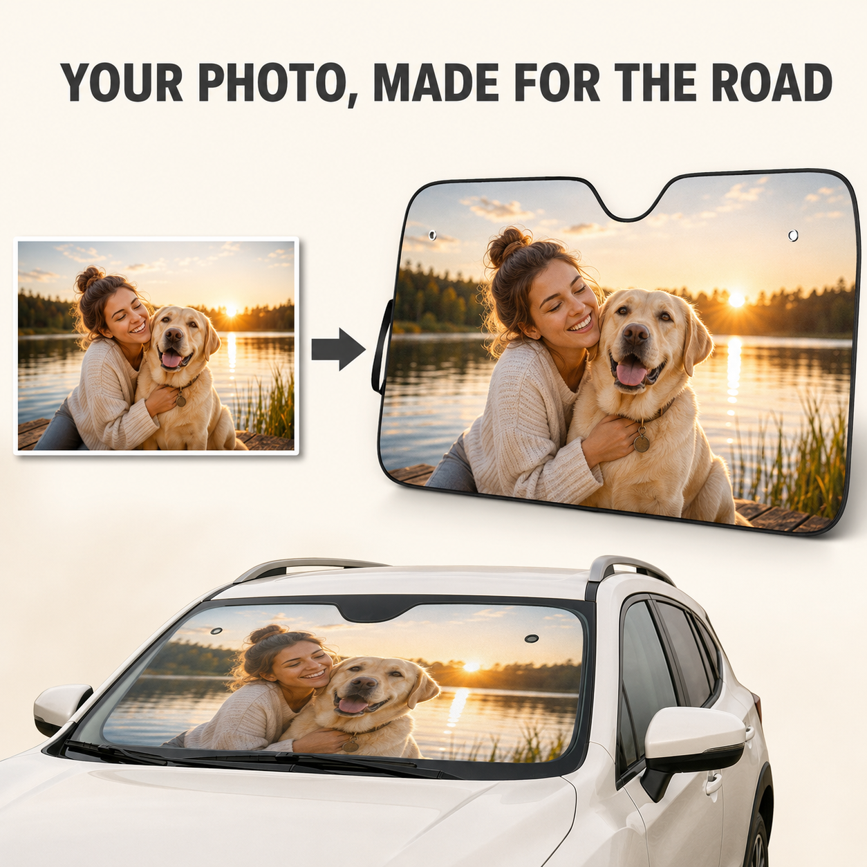 Personalized Auto Sun Shade, Custom Windshield Sun Visor, Unique Car Gift