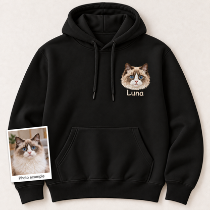 Personalized Pet Portrait Embroidered Hoodie with Name – Custom Dog or Cat Hoodie