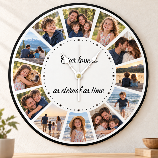 Custom Round Photo Clock with Text - 12pc Personalized Gift
