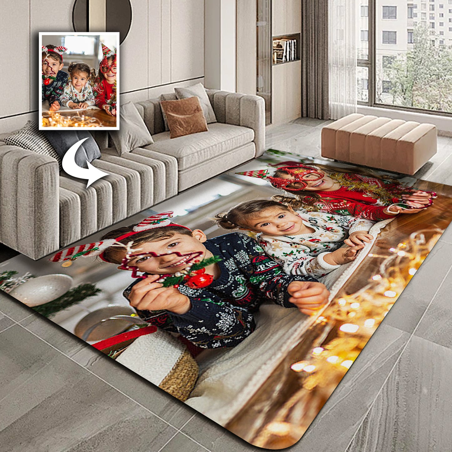 Custom Photo Christmas Rug - Festive Home Decor Holiday Gift