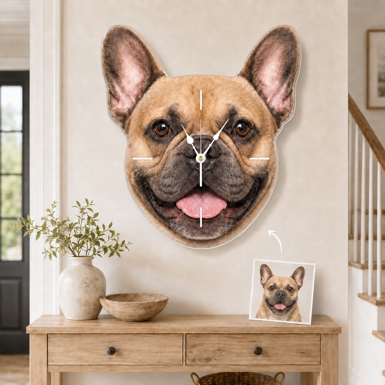 Custom Pet Photo Acrylic Wall Clock – Face-Shaped Design