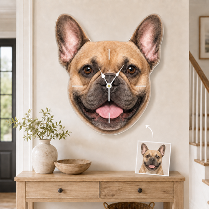 Custom Pet Photo Acrylic Wall Clock – Face-Shaped Design