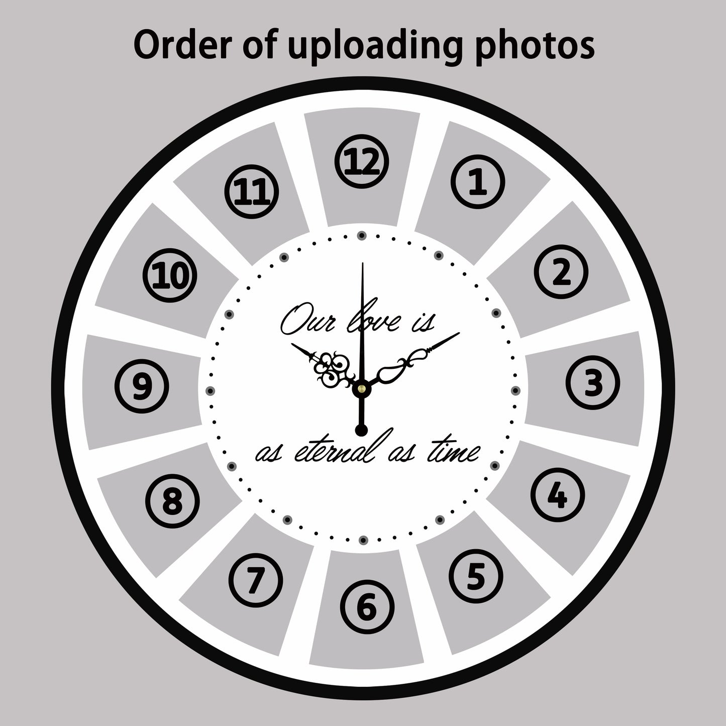 Custom Round Photo Clock with Text - 12pc Personalized Gift