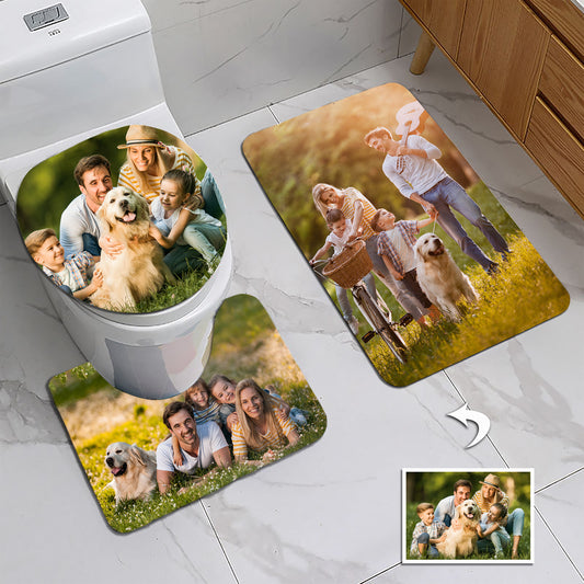 Personalized Photo Bathroom Rug Set - Non-Slip Toilet Mat & Lid Cover