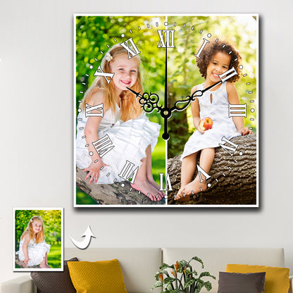 Personalized Photo Square Custom Wall Clock With 2 Photos