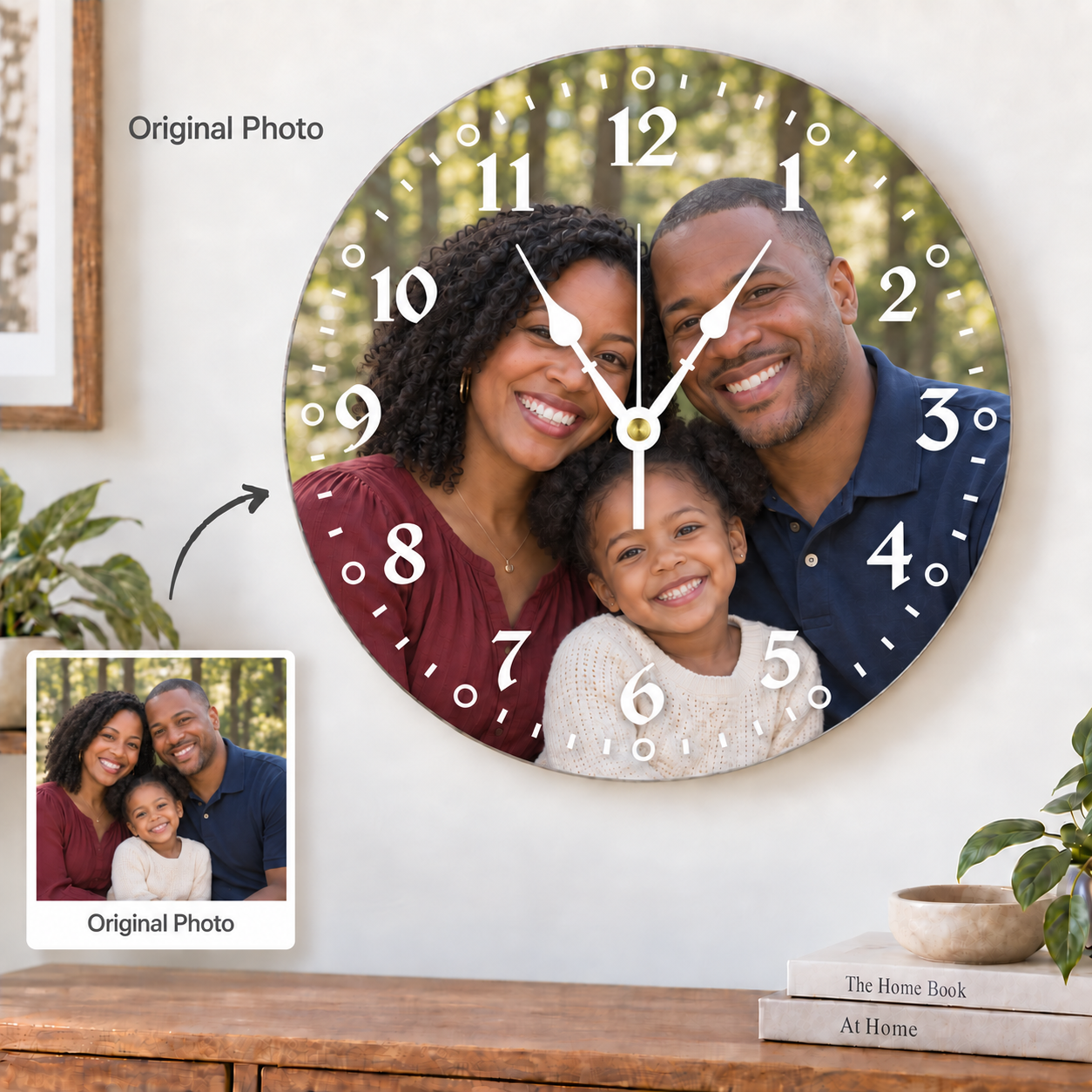 Personalized Round Photo Wall Clock – Original Photo or AI Art
