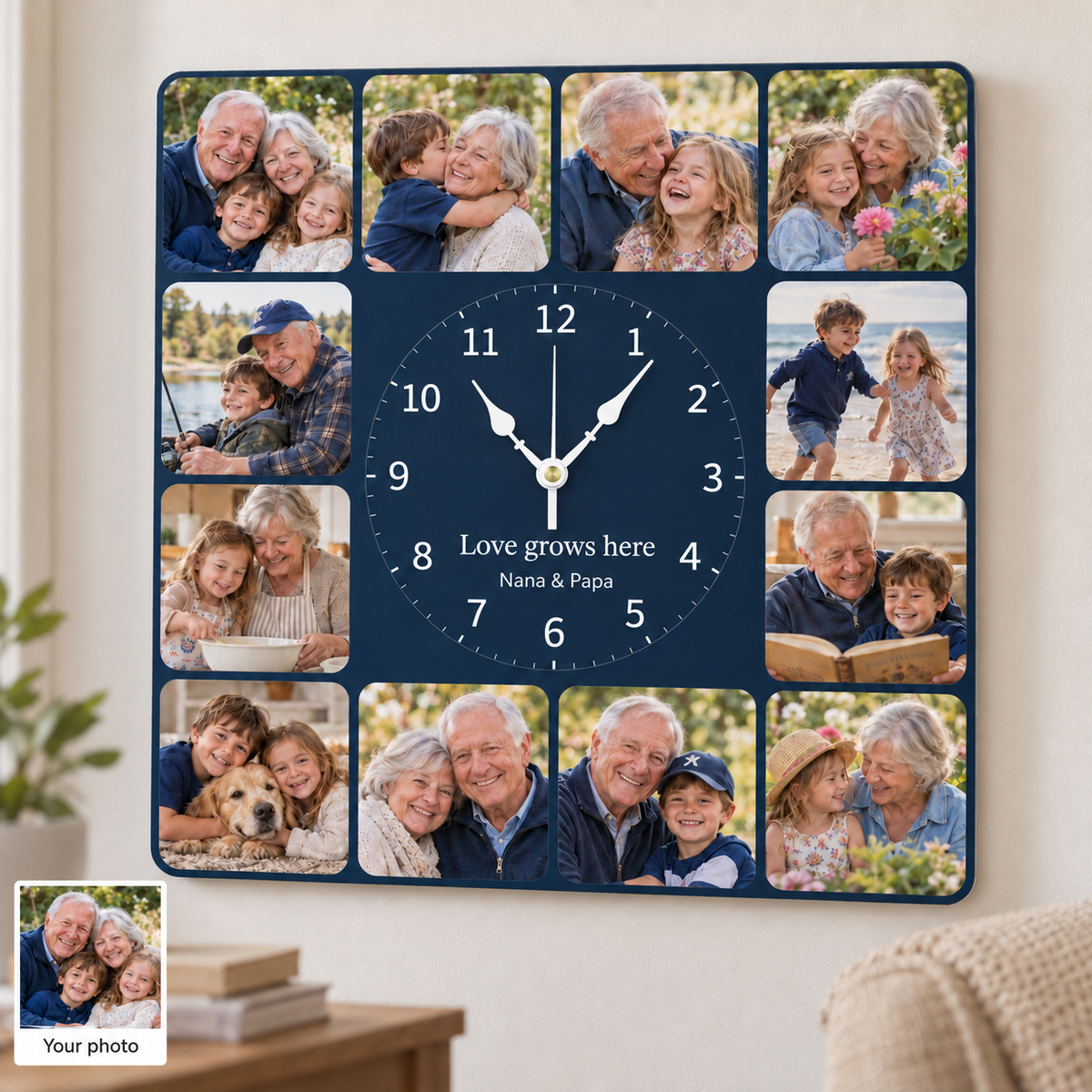 12pcs Photo and Text Square Wall Clock Personalized Clock