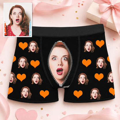 Custom Boxer with Photo Mens Underwear with Heart and Lover Face