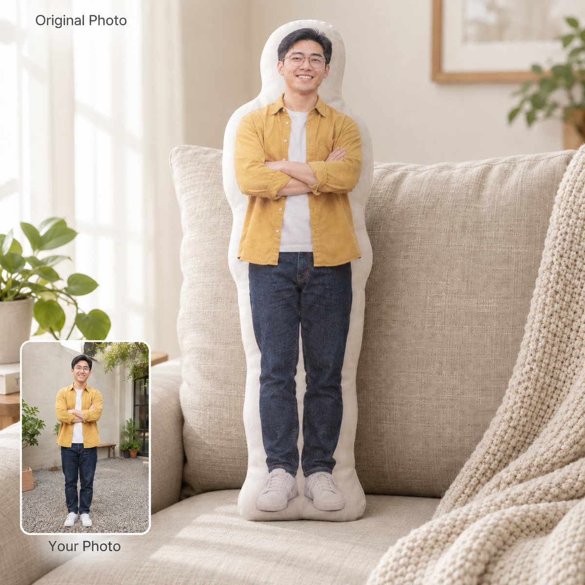 Custom Shaped Photo Pillow – People & Pets, Original Photo or AI Art