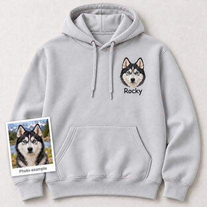 Personalized Pet Portrait Embroidered Hoodie with Name – Custom Dog or Cat Hoodie