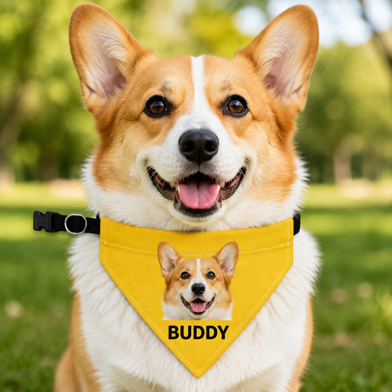Personalized Pet Photo & Name Bandana Collar – Custom Dog & Cat Scarf