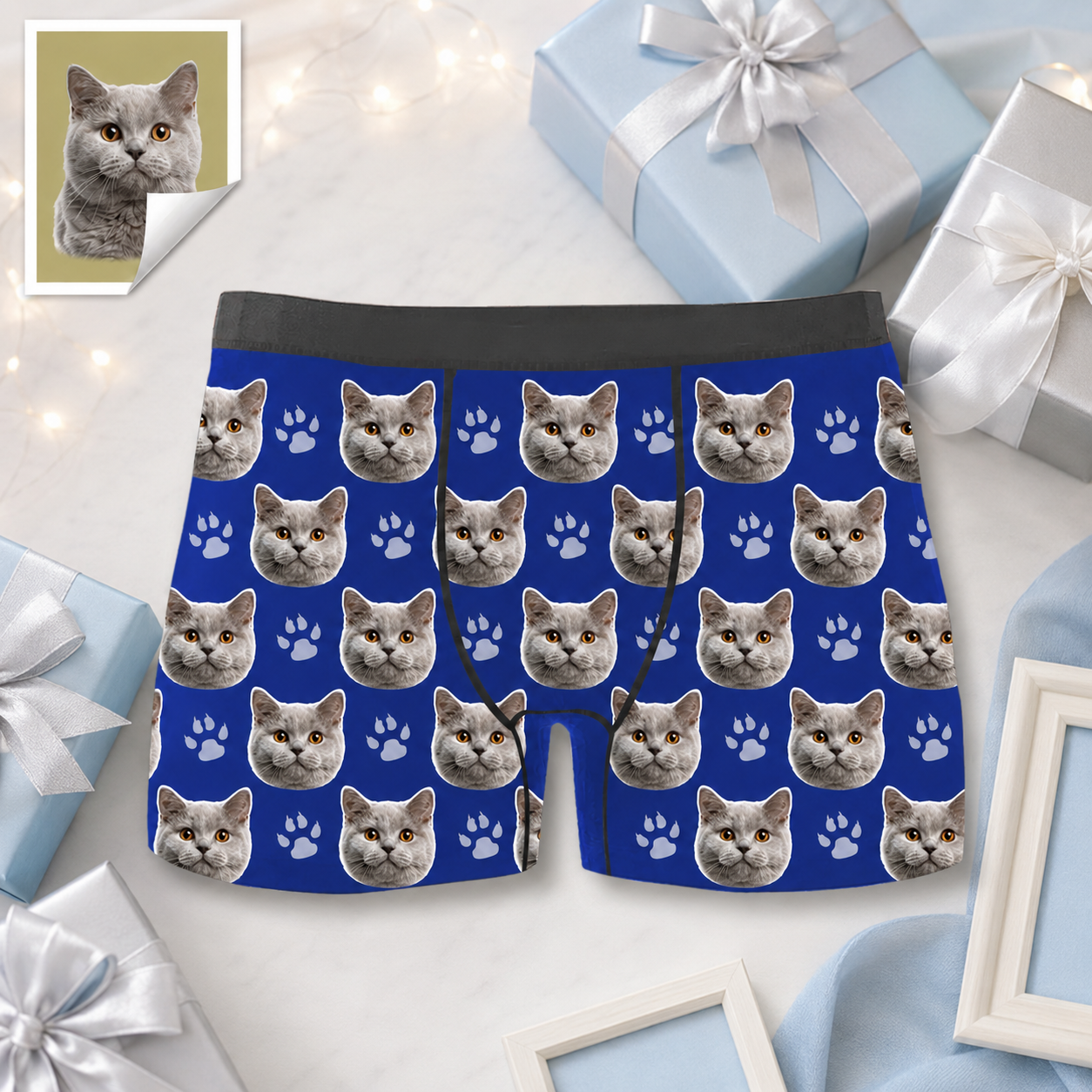 Custom Boxer with Photo Mens Underwear with Cat Face