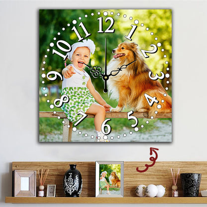 Square Wall Clock with Your Pet's Photo - Unique Gift