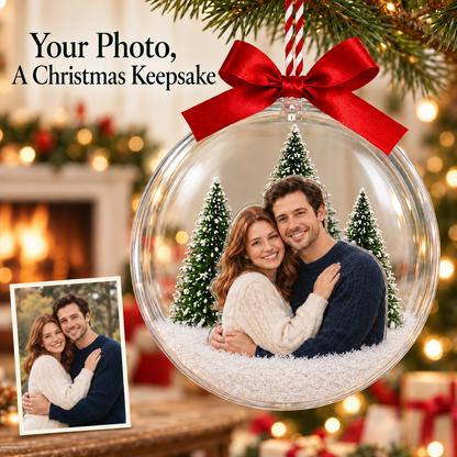Custom Photo Snow Globe Ornament – Personalized Christmas Tree Keepsake
