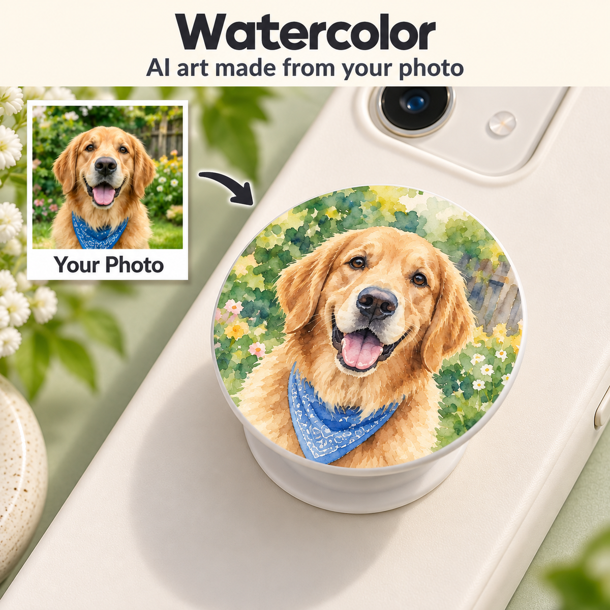 Custom Photo Phone Grip & Stand – Original Photo or AI Art