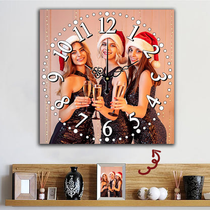 Custom Family Photo Wall Clock - Personalized Christmas Gift Decor