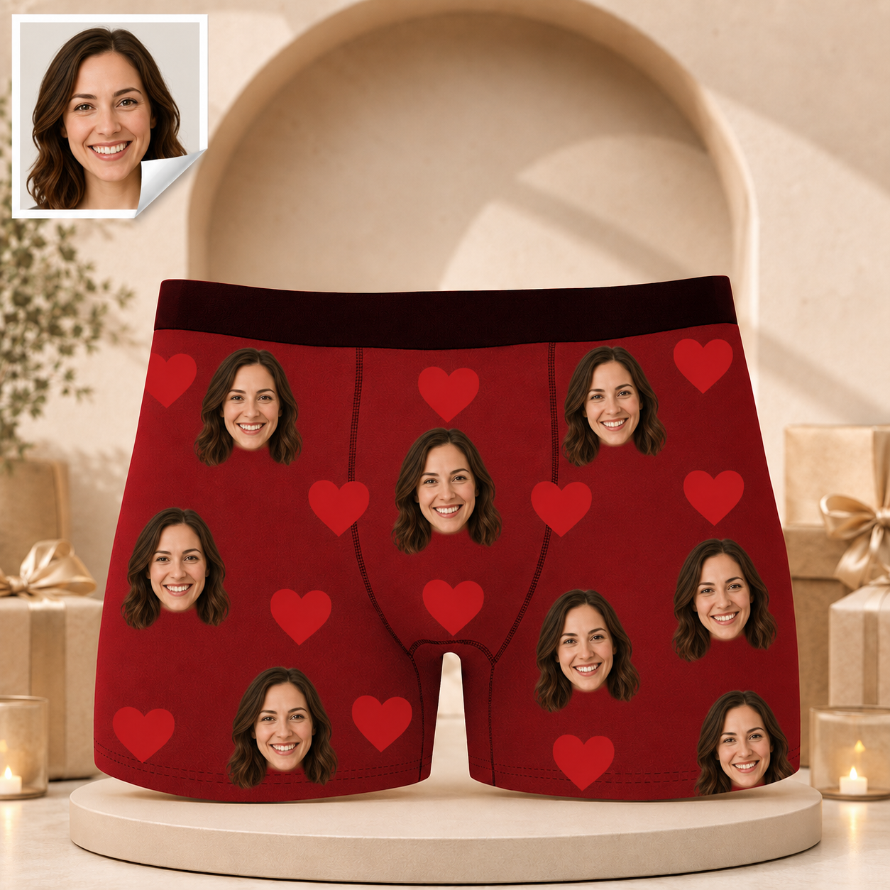 Custom Boxer with Photo Mens Underwear with Face and Heart