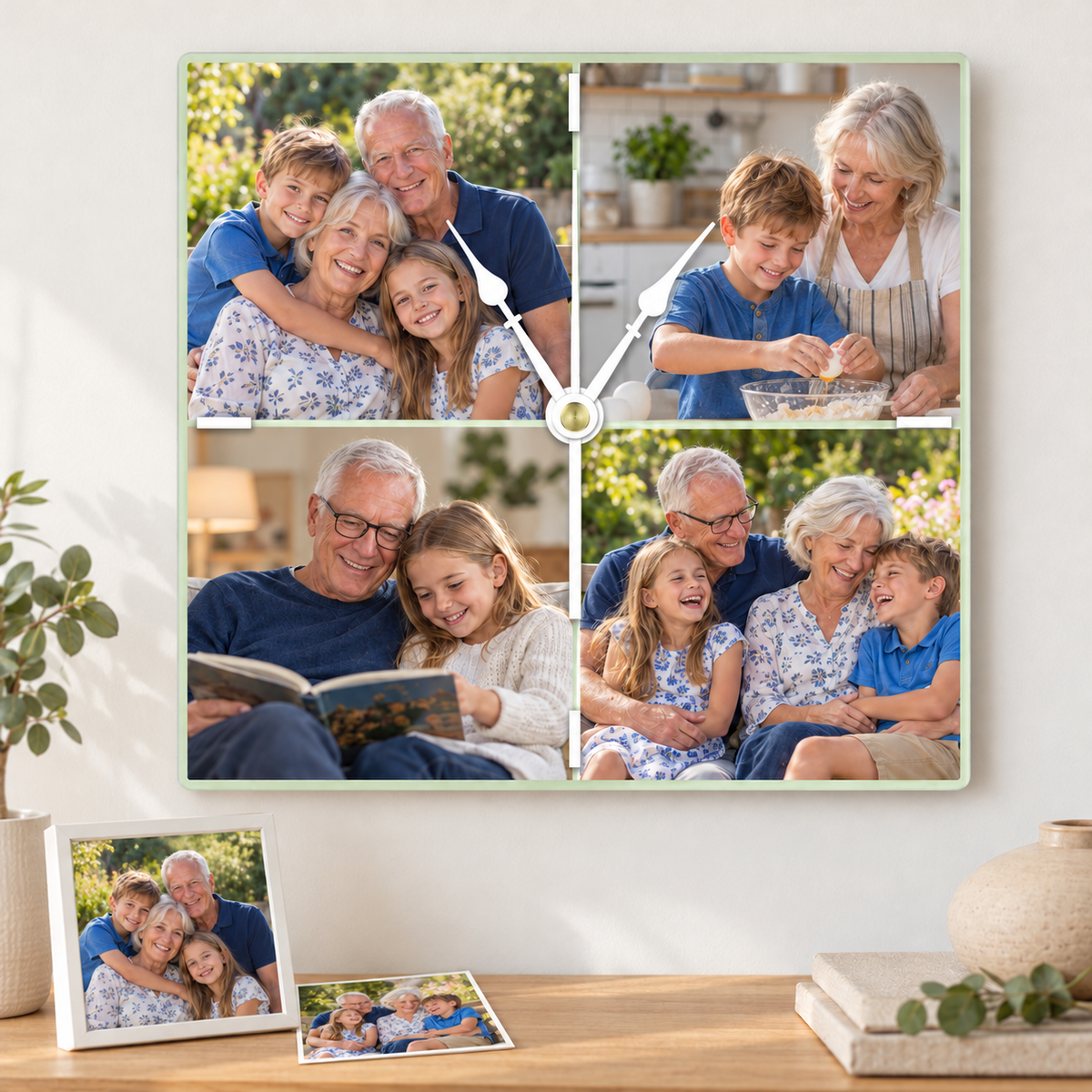 Personalized Photo Square Custom Wall Clock With 4 Photos
