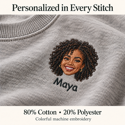 Personalized Portrait Embroidered Crewneck Sweatshirt with Name
