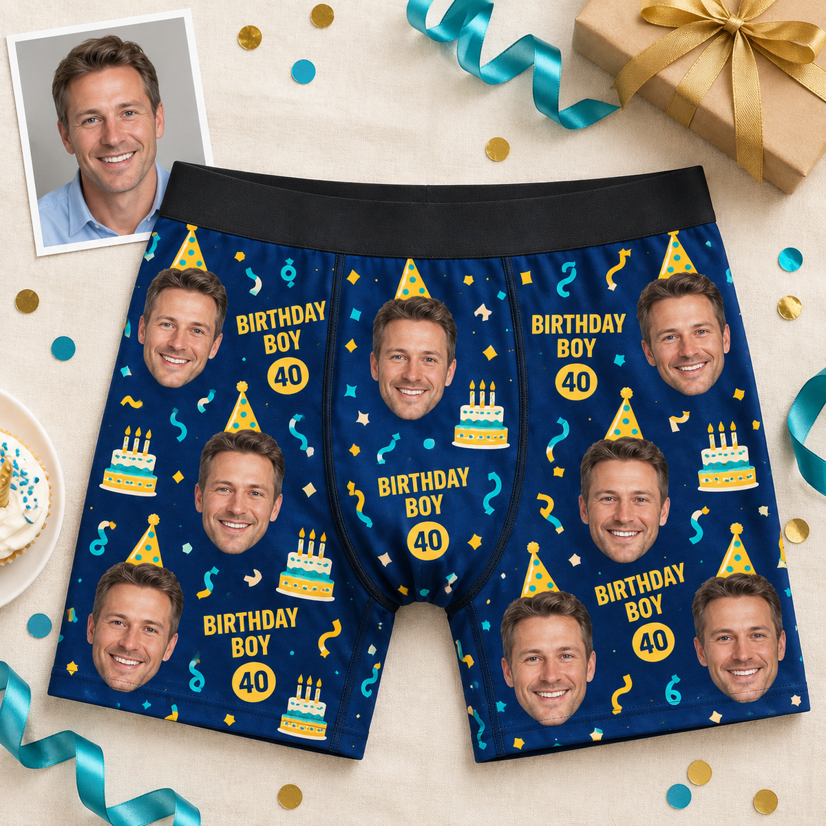 Personalized Birthday Boxer Briefs for Men – Custom Face & Age