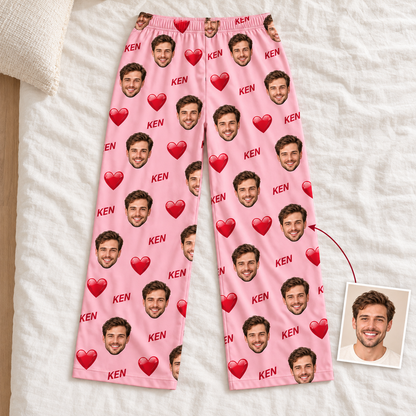 Custom Face & Name Pajama Set – Long Sleeve Heart Print