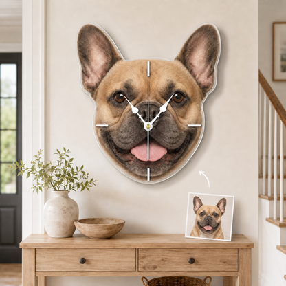 Custom Pet Photo Acrylic Wall Clock – Face-Shaped Design