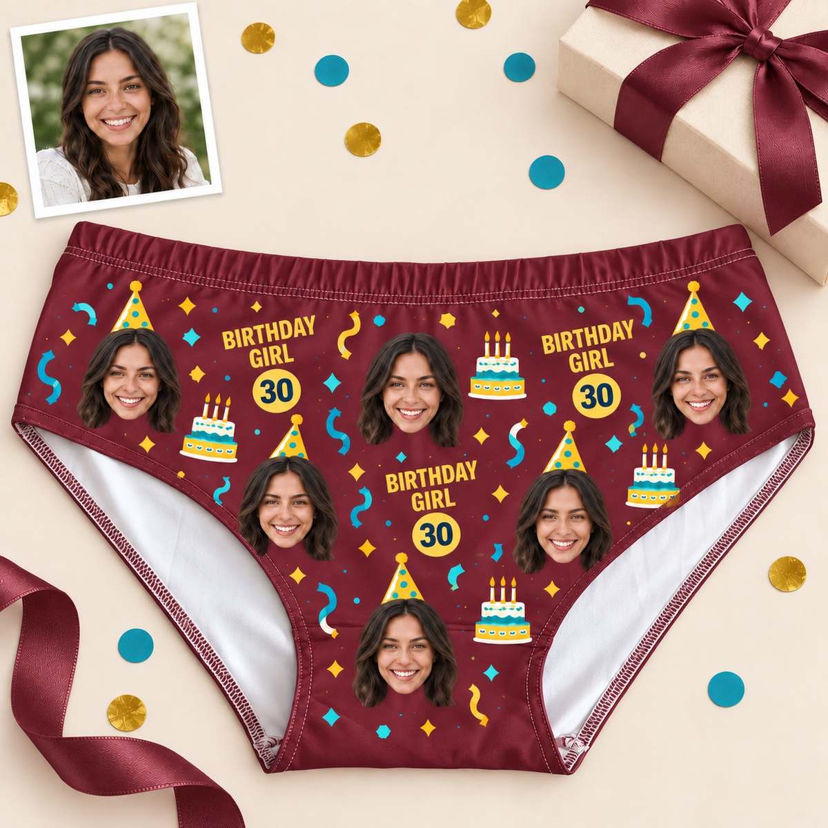 Personalized Birthday Panties for Women – Custom Photo & Age