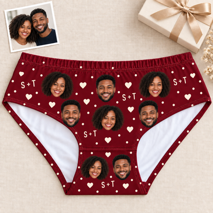 Custom Couple Photo Panties for Women with Hearts & Initials