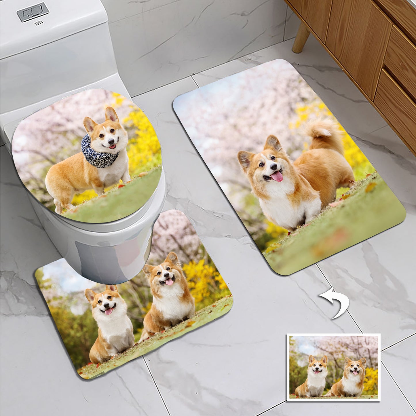 Personalized Photo Bathroom Rug Set - Non-Slip Toilet Mat & Lid Cover