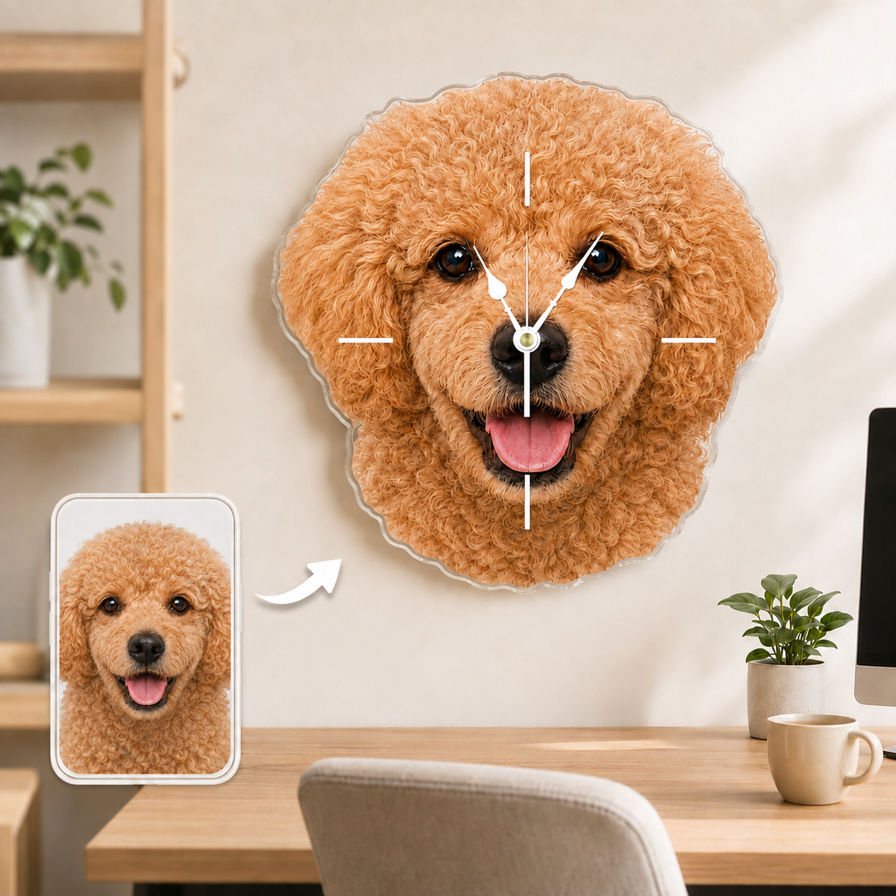 Custom Pet Photo Acrylic Wall Clock – Face-Shaped Design