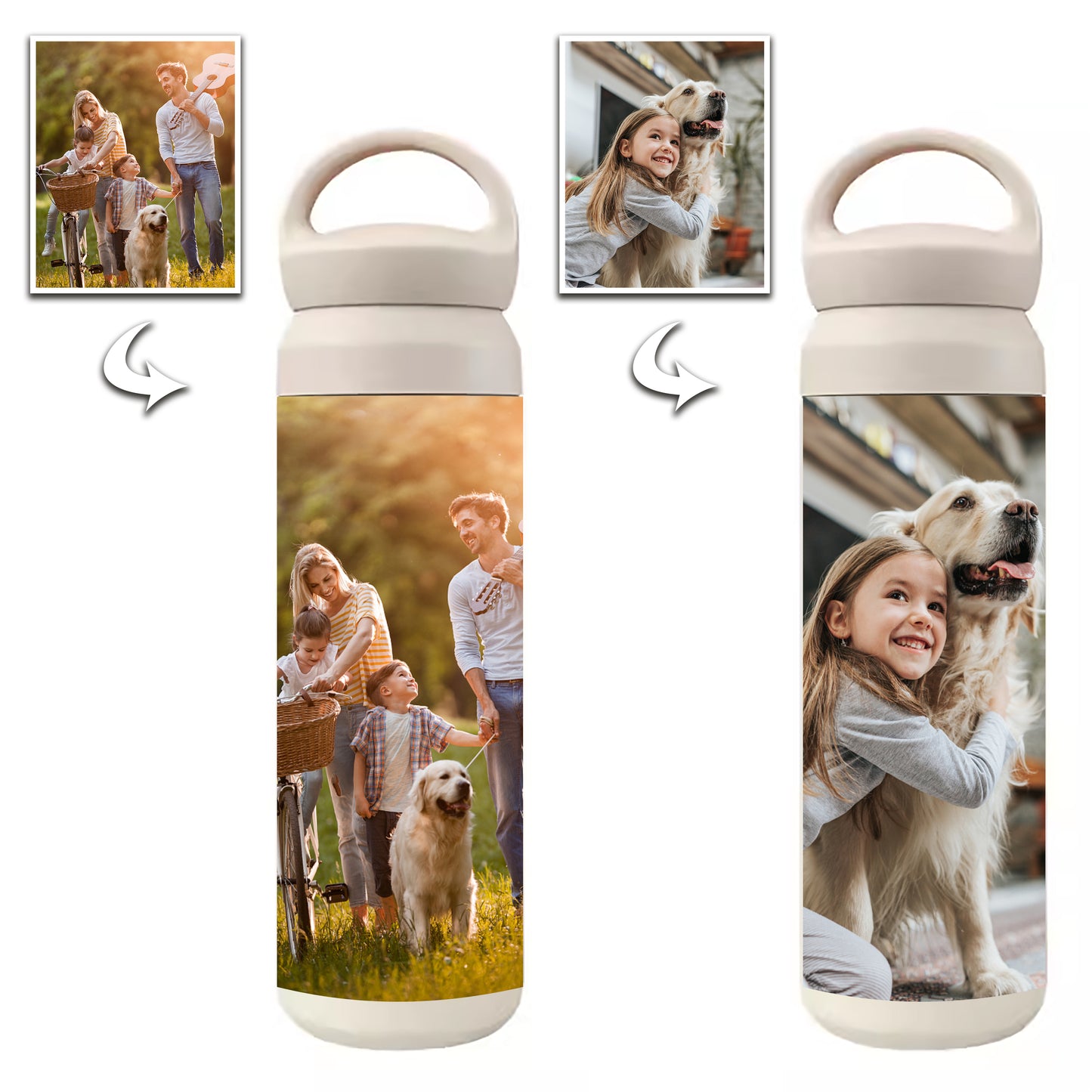 Personalized Photo Stainless Steel Tumbler -  Thermos Cup with Handle