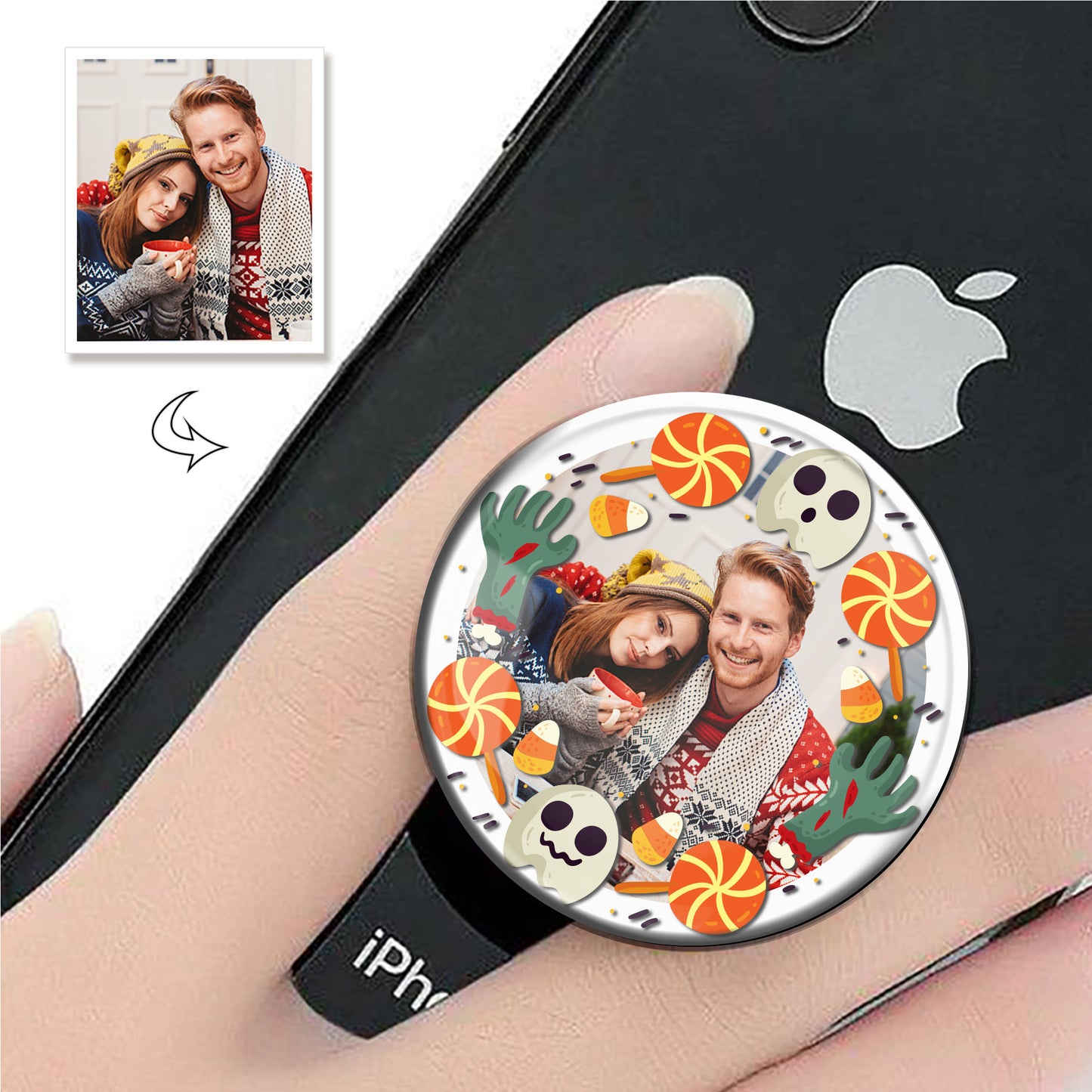 Halloween Custom Photo Phone Grip, Personalized Phone Holder, Unique Gift