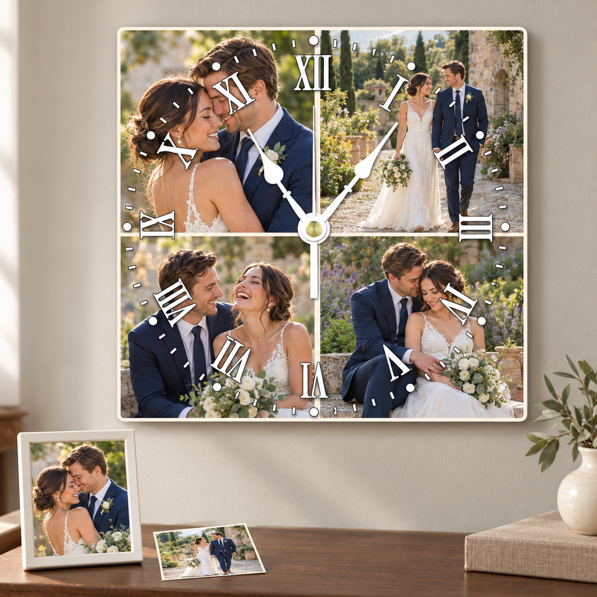 Personalized Photo Square Custom Wall Clock With 4 Photos