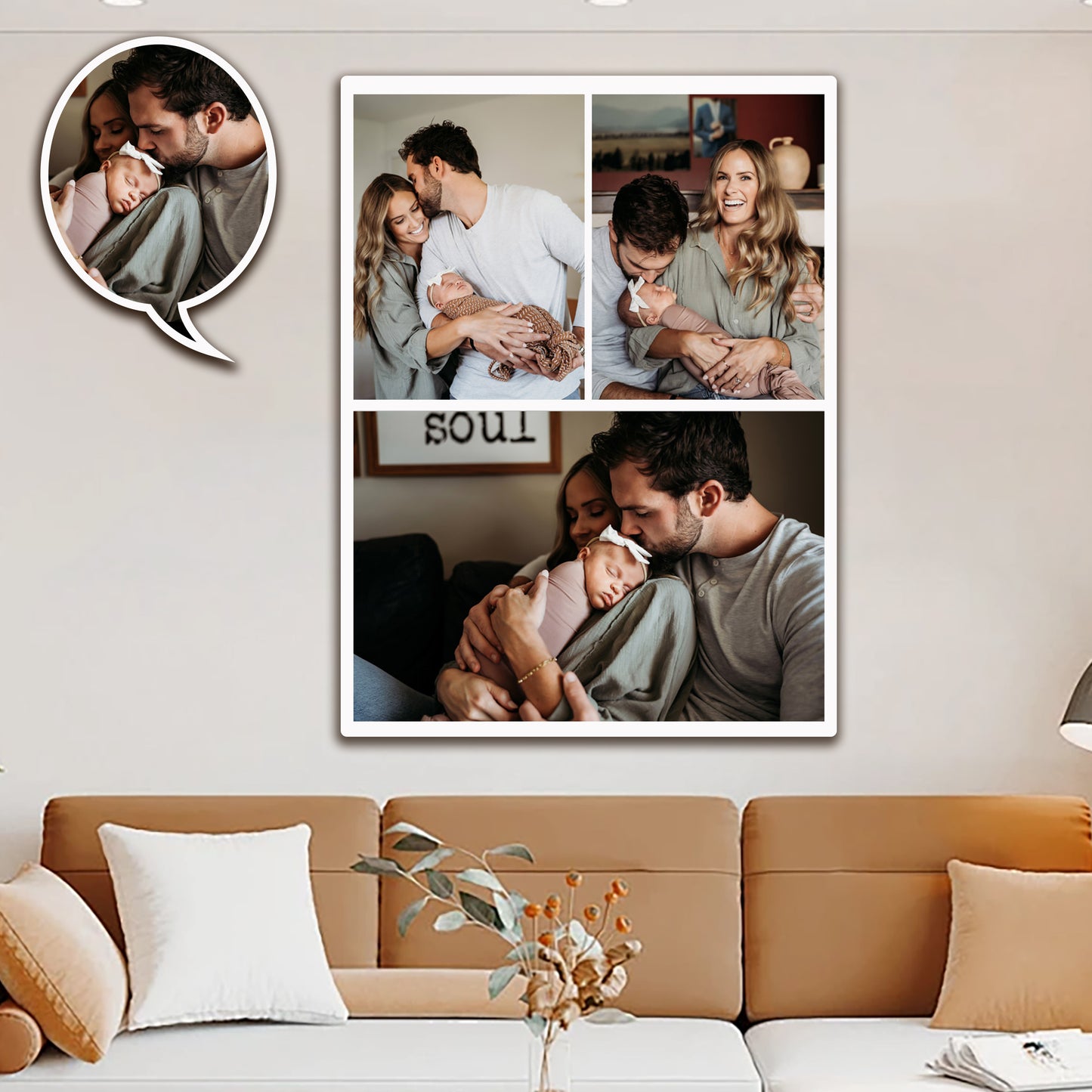 Personalized Collage Picture Canvas Framed For Home Decor 3pcs