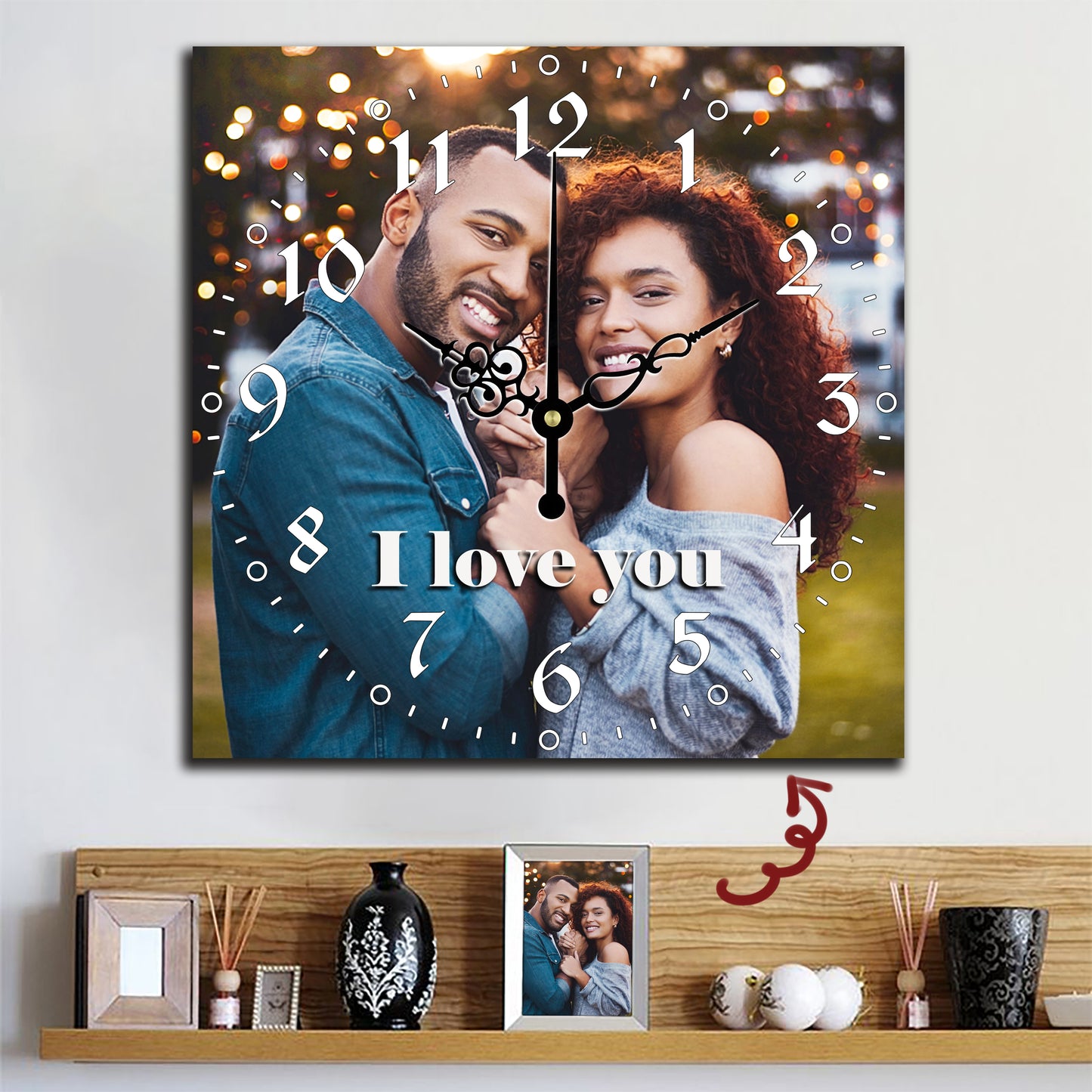 Customized Square Wall Clock - Personalized Photo & Text Gift Clock