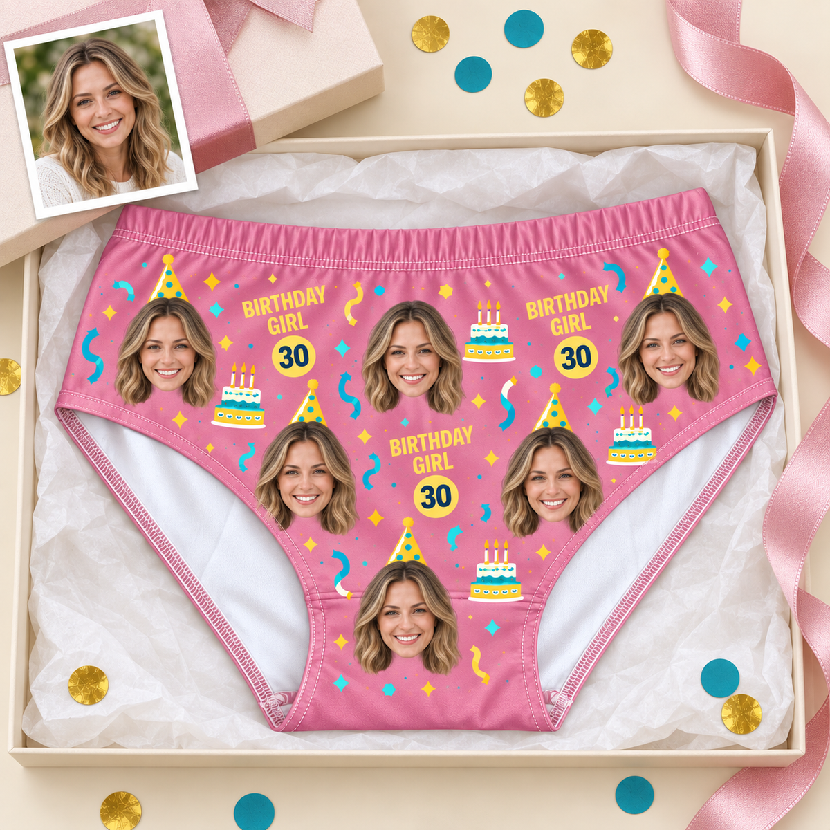 Personalized Birthday Panties for Women – Custom Photo & Age