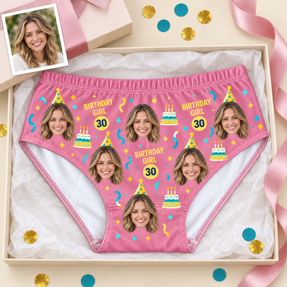 Personalized Birthday Panties for Women – Custom Photo & Age