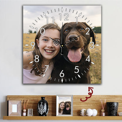 Square Wall Clock with Your Pet's Photo - Unique Gift