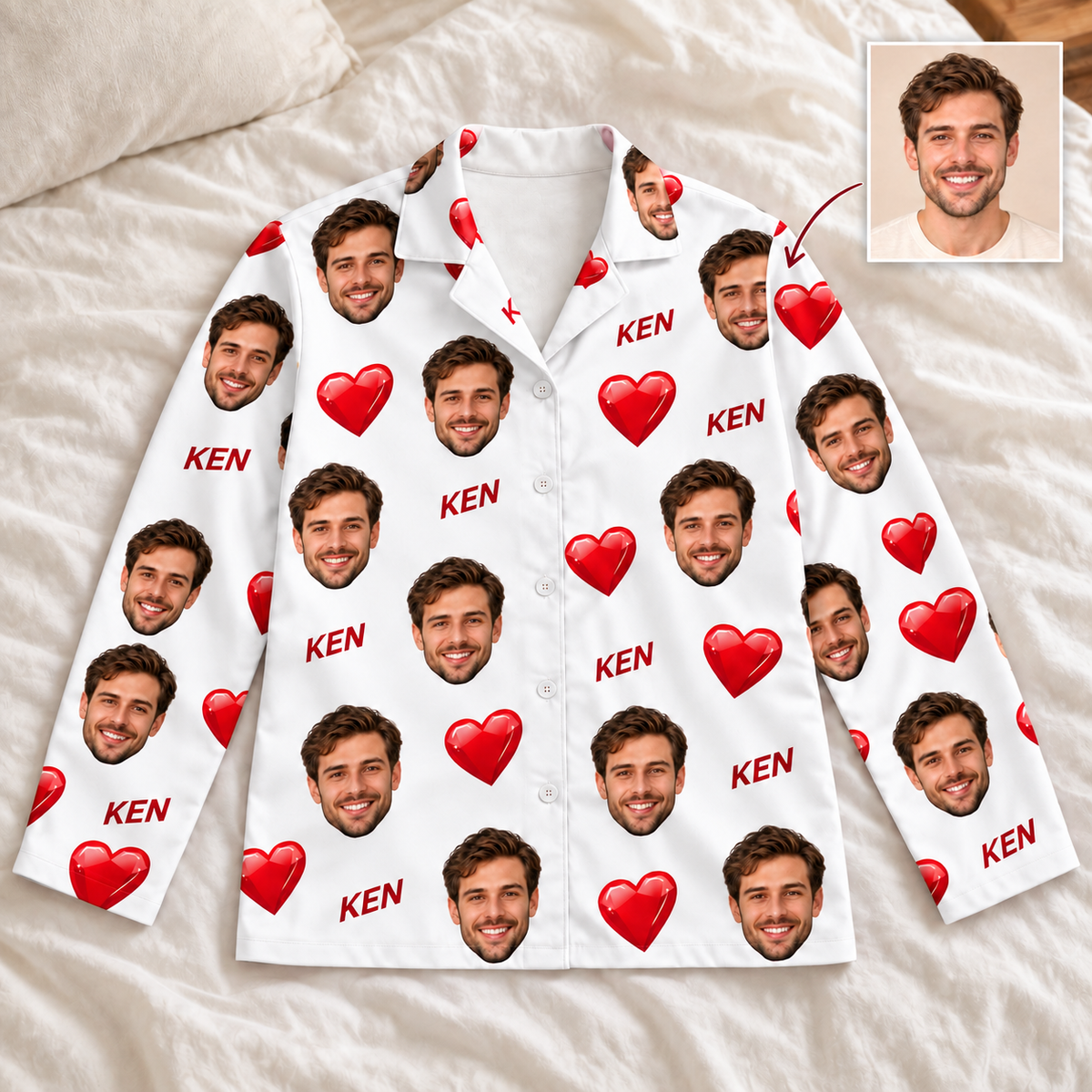 Custom Face & Name Pajama Set – Long Sleeve Heart Print