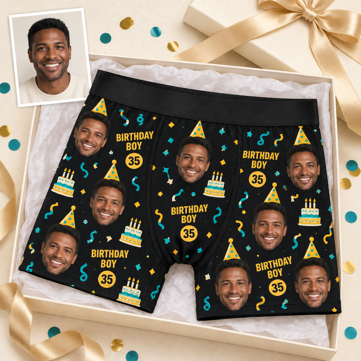 Personalized Birthday Boxer Briefs for Men – Custom Face & Age