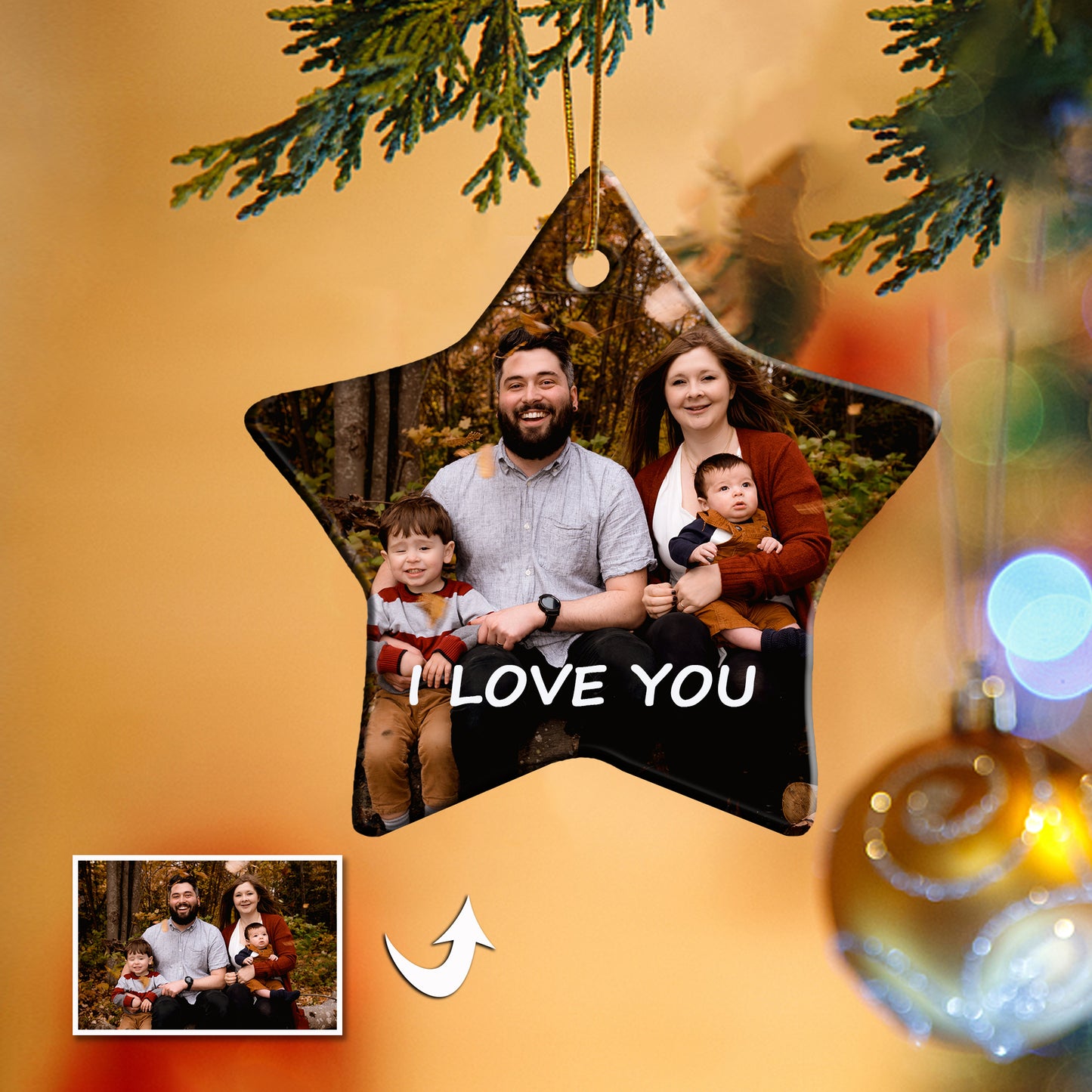 Christmas Custom Ornament Ceramic Hexagon Photo With Text Double-side 2.95’’