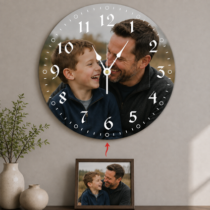Personalized Round Wall Clock - Custom Photo Keepsake Home Decor Gift