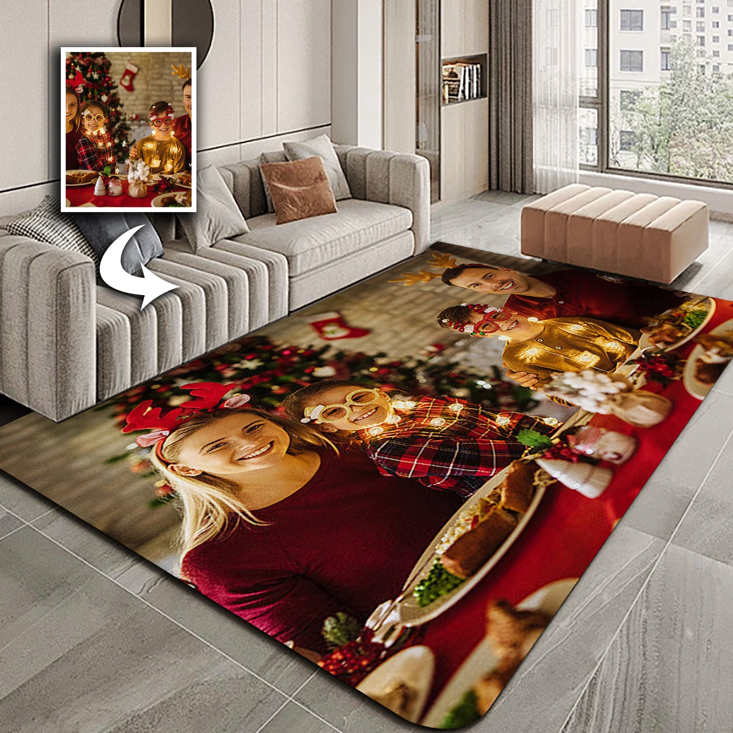 Custom Photo Christmas Rug - Festive Home Decor Holiday Gift