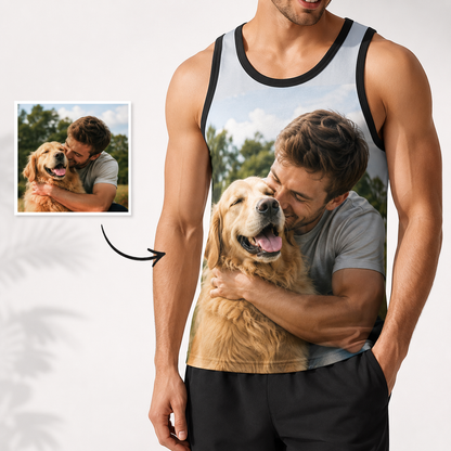 Custom Photo Tank Top for Men – Personalized Double-Sided Print Vest, Mesh Fabric